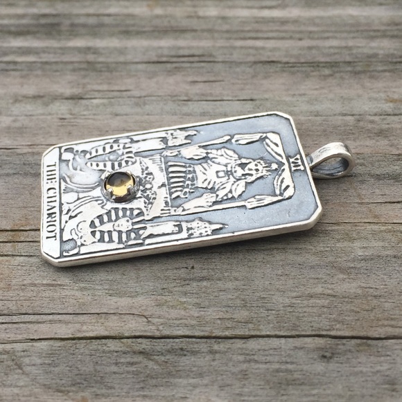 Chariot Tarot Card Pendant .925 Sterling Silver w/ genuine Citrine made in USA - Picture 6 of 9